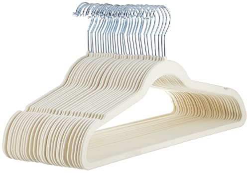 Amazon Basics Slim Velvet Non-Slip Suit Hangers - 30-Pack, Black/Silver