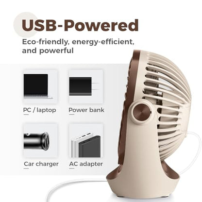 OCOOPA USB Desk Table Fan with Strong Airflow & Quiet Operation, Portable Cooling Fan Speed Adjustable 360°Rotatable Head for
