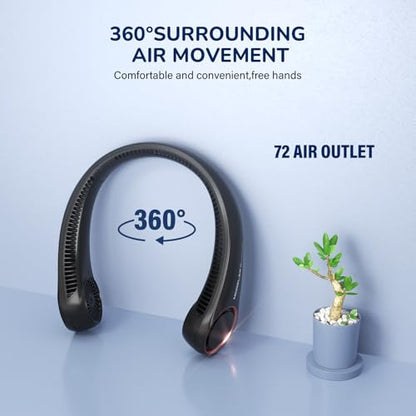 Morelax Neck Fan, Portable Neck Fan,Hands Free Bladeless Mini Fan with 360°Cooling Airflow, 3 Speeds Adjustable,Ultra Quiet W