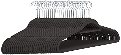 Amazon Basics Slim Velvet Non-Slip Suit Hangers - 30-Pack, Black/Silver