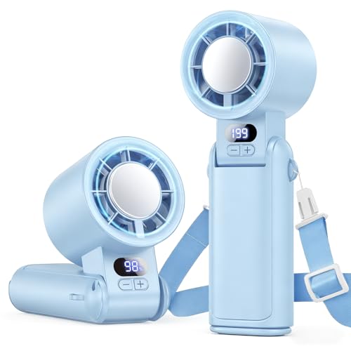 Handheld Fan Rechargeable with LED Display & Clip, 1-199 Speed | 3-in-1 Hand/Neck/Desk Fan, 24ft/s Powerful Airflow, 3600mAh 