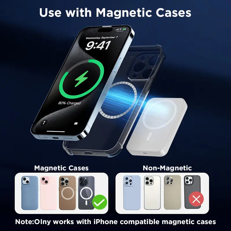 5000mAh Magnetic Power Bank, Wireless Portable Charger for iPhone 12-17 Series, Compatible with MagSafe Cases