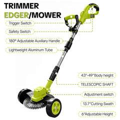 Cordless Electric Weed Wacker, 3 Different Cutting Accessories for Lawn Trimming & Edging, with 2 Batteries, Lightweight Design - Suitable for Yard, Garden