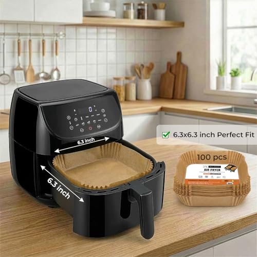Roe Tenpo Air Fryer Liners, 100Pcs Disposable Baking Parchment Paper, Non-Stick & Greaseproof, Air Fryer Accessories for Ninj