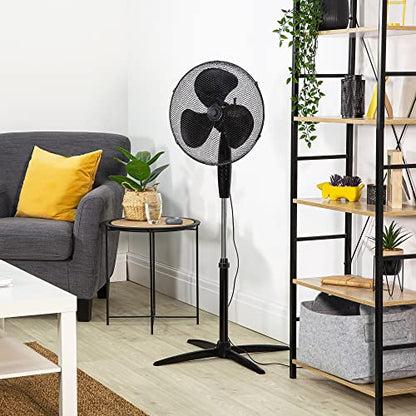 Zanussi 16" Inch, Lightweight, Pedestal Fan, 3 Speeds, Wide-Angled Oscillation, Powerful Airflow, Adjustable Height, Black - 