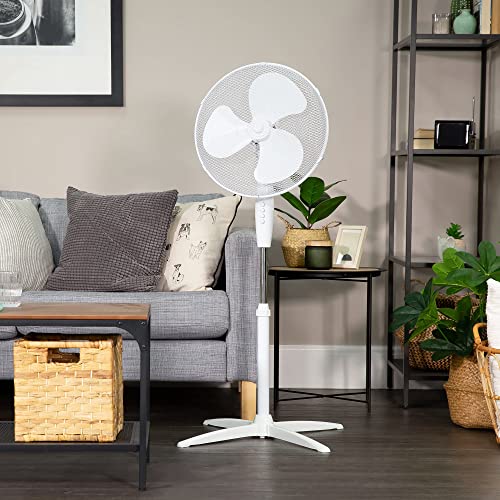 Russell Hobbs 16" Inch, Lightweight, Pedestal Fan, 3 Speeds, Wide-Angled Oscillation, Powerful Airflow, Adjustable Height, Wh