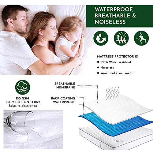 Caroline Shatuik Waterproof Mattress Protector Single,30cm Extra Deep Stretch Skirt Non-Noisy Terry Top Single Mattress Cover