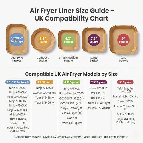 Roe Tenpo Air Fryer Liners, 100Pcs Disposable Baking Parchment Paper, Non-Stick & Greaseproof, Air Fryer Accessories for Ninj