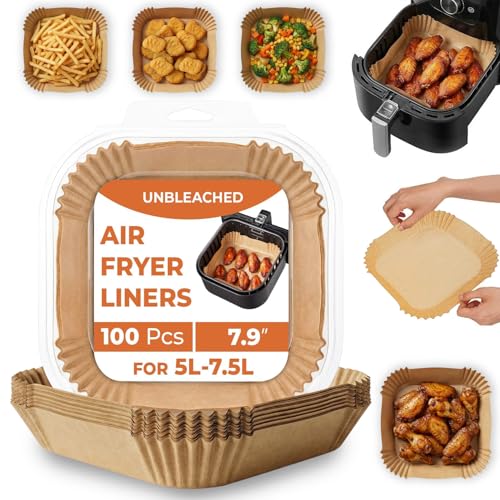 Roe Tenpo Air Fryer Liners, 100Pcs Disposable Baking Parchment Paper, Non-Stick & Greaseproof, Air Fryer Accessories for Ninj