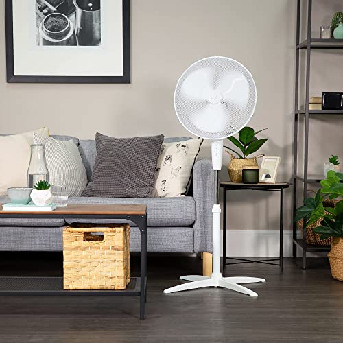 Russell Hobbs 16" Inch, Lightweight, Pedestal Fan, 3 Speeds, Wide-Angled Oscillation, Powerful Airflow, Adjustable Height, Wh