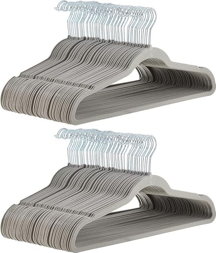 Amazon Basics Slim Velvet Non-Slip Suit Hangers - 30-Pack, Black/Silver