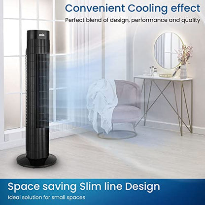 ANSIO 13 Inch Mini Tower Fan, 4 Speeds, 90° Oscillation, 15H Timer, 10W | Brushless DC Motor, Portable Desk & Table Fan with 