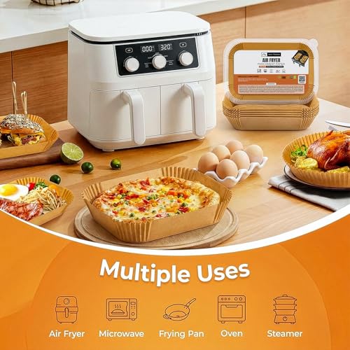 Roe Tenpo Air Fryer Liners, 100Pcs Disposable Baking Parchment Paper, Non-Stick & Greaseproof, Air Fryer Accessories for Ninj