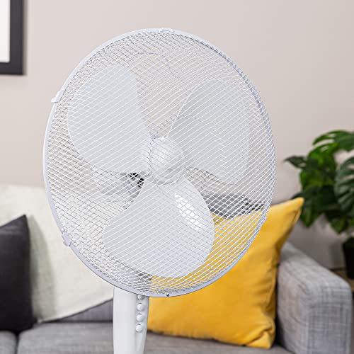 Russell Hobbs 16" Inch, Lightweight, Pedestal Fan, 3 Speeds, Wide-Angled Oscillation, Powerful Airflow, Adjustable Height, Wh