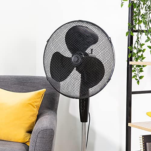 Zanussi 16" Inch, Lightweight, Pedestal Fan, 3 Speeds, Wide-Angled Oscillation, Powerful Airflow, Adjustable Height, Black - 