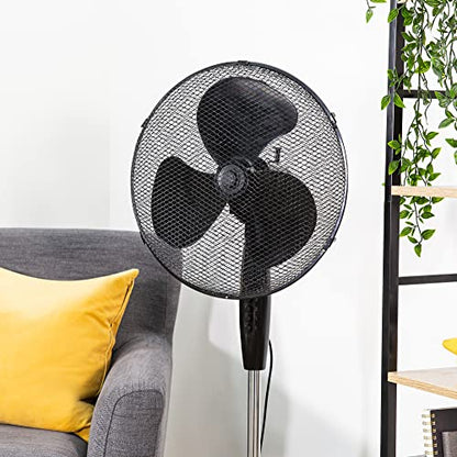 Zanussi 16" Inch, Lightweight, Pedestal Fan, 3 Speeds, Wide-Angled Oscillation, Powerful Airflow, Adjustable Height, Black - 