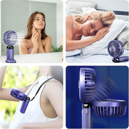 Jsdoin Hand Held Fan,Portable Handheld USB Rechargeable Fans with 5 Speeds,Battery Operated Mini Fan Foldable Desk Desktop Fa