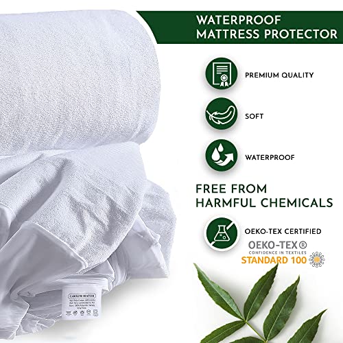 Caroline Shatuik Waterproof Mattress Protector Single,30cm Extra Deep Stretch Skirt Non-Noisy Terry Top Single Mattress Cover