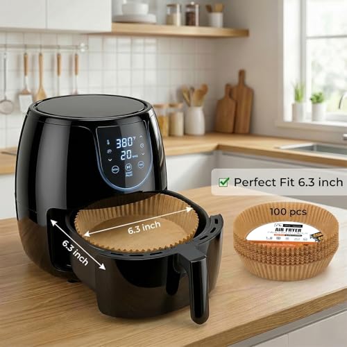 Roe Tenpo Air Fryer Liners, 100Pcs Disposable Baking Parchment Paper, Non-Stick & Greaseproof, Air Fryer Accessories for Ninj