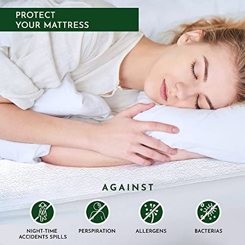 Caroline Shatuik Waterproof Mattress Protector Single,30cm Extra Deep Stretch Skirt Non-Noisy Terry Top Single Mattress Cover
