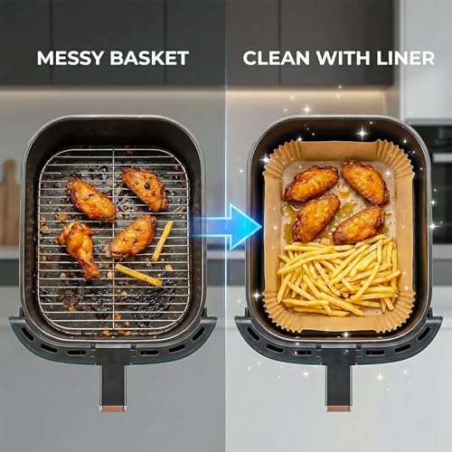 Roe Tenpo Air Fryer Liners, 100Pcs Disposable Baking Parchment Paper, Non-Stick & Greaseproof, Air Fryer Accessories for Ninj