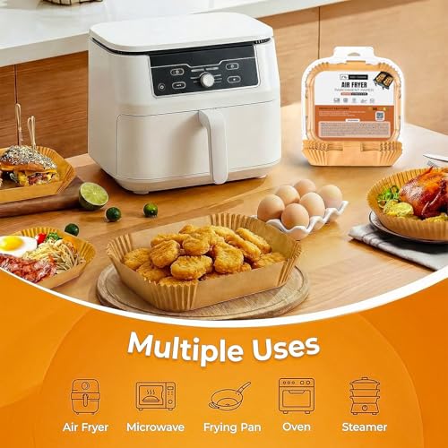 Roe Tenpo Air Fryer Liners, 100Pcs Disposable Baking Parchment Paper, Non-Stick & Greaseproof, Air Fryer Accessories for Ninj