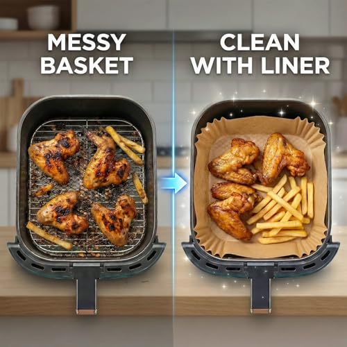 Roe Tenpo Air Fryer Liners, 100Pcs Disposable Baking Parchment Paper, Non-Stick & Greaseproof, Air Fryer Accessories for Ninj