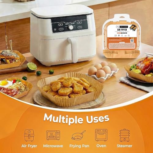 Roe Tenpo Air Fryer Liners, 100Pcs Disposable Baking Parchment Paper, Non-Stick & Greaseproof, Air Fryer Accessories for Ninj