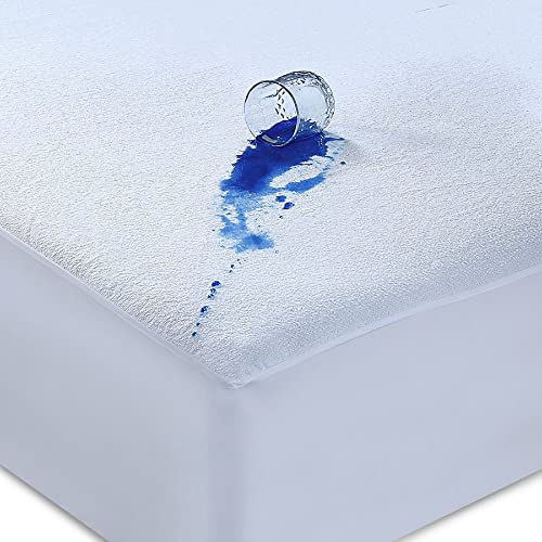 Caroline Shatuik Waterproof Mattress Protector Single,30cm Extra Deep Stretch Skirt Non-Noisy Terry Top Single Mattress Cover