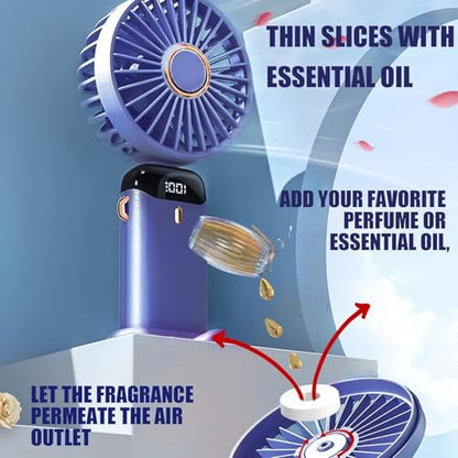 Jsdoin Hand Held Fan,Portable Handheld USB Rechargeable Fans with 5 Speeds,Battery Operated Mini Fan Foldable Desk Desktop Fa