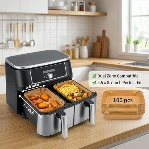 Roe Tenpo Air Fryer Liners, 100Pcs Disposable Baking Parchment Paper, Non-Stick & Greaseproof, Air Fryer Accessories for Ninj