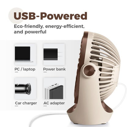 OCOOPA USB Desk Table Fan with Strong Airflow & Quiet Operation, Portable Cooling Fan Speed Adjustable 360°Rotatable Head for
