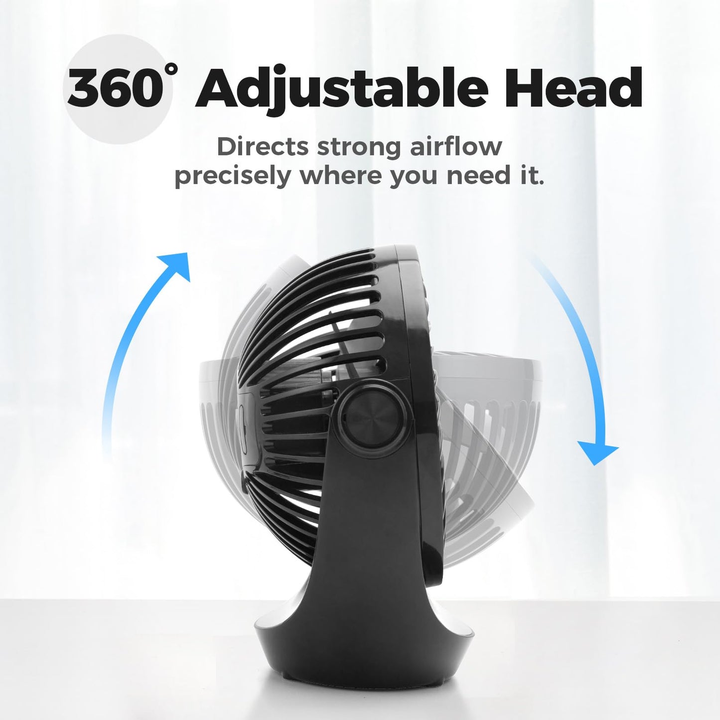 OCOOPA USB Desk Table Fan with Strong Airflow & Quiet Operation, Portable Cooling Fan Speed Adjustable 360°Rotatable Head for