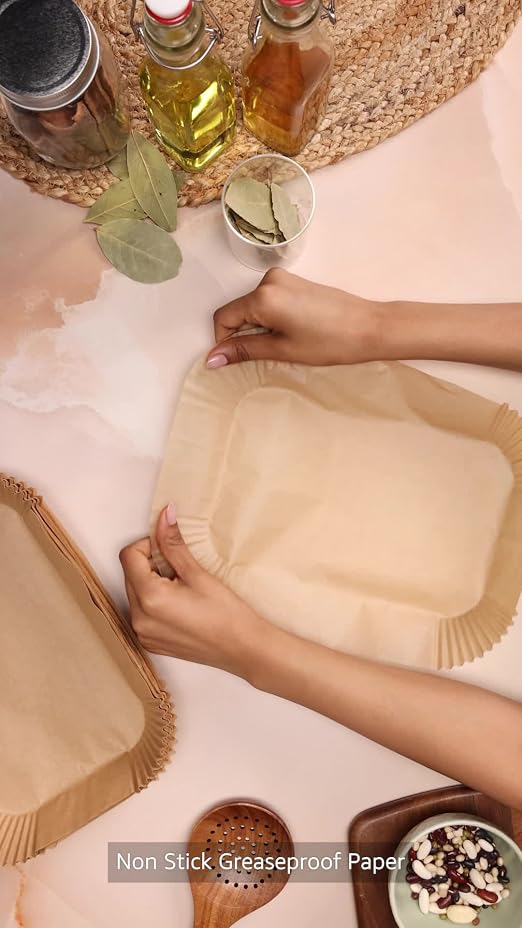 Roe Tenpo Air Fryer Liners, 100Pcs Disposable Baking Parchment Paper, Non-Stick & Greaseproof, Air Fryer Accessories for Ninj