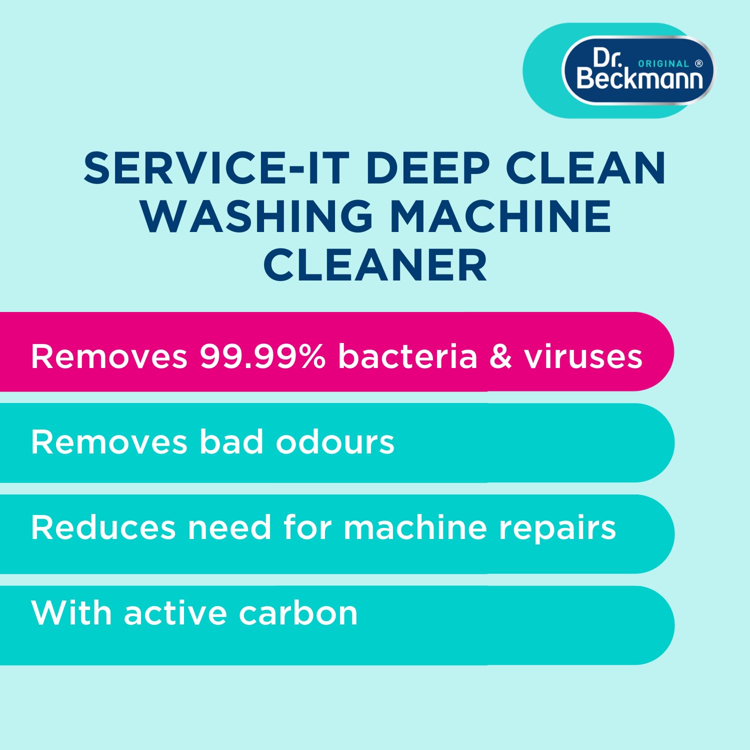 Dr. Beckmann Service-it Deep Clean Washing Machine Cleaner, 250g | Lemon Fresh scent, Removes 99.99% of bacteria, fungi & vir