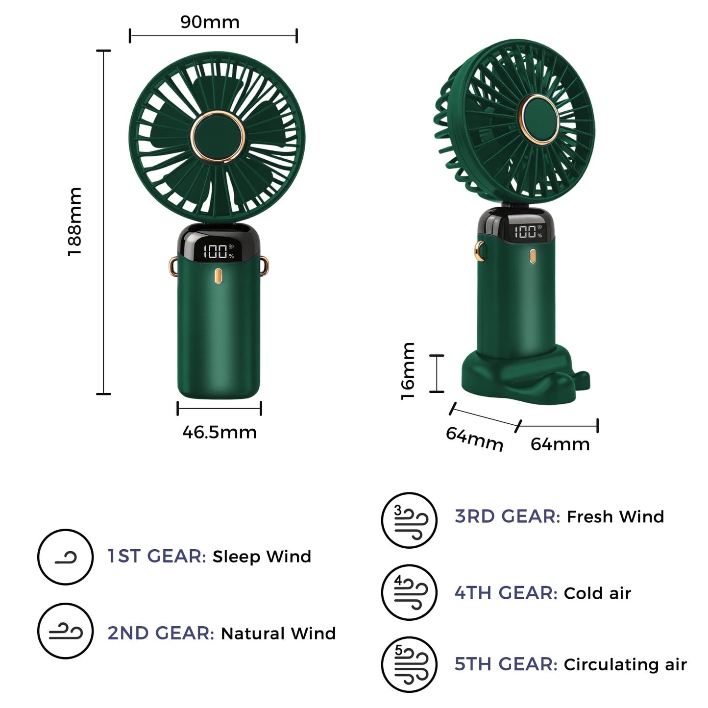 Jsdoin Hand Held Fan,Portable Handheld USB Rechargeable Fans with 5 Speeds,Battery Operated Mini Fan Foldable Desk Desktop Fa