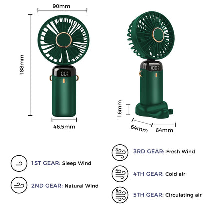 Jsdoin Hand Held Fan,Portable Handheld USB Rechargeable Fans with 5 Speeds,Battery Operated Mini Fan Foldable Desk Desktop Fa