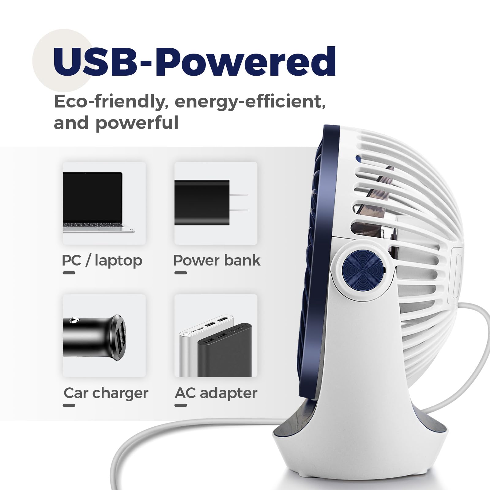 OCOOPA USB Desk Table Fan with Strong Airflow & Quiet Operation, Portable Cooling Fan Speed Adjustable 360°Rotatable Head for