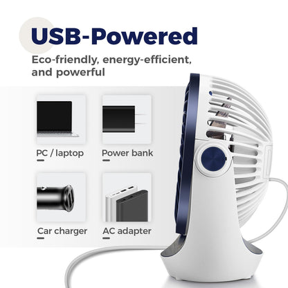 OCOOPA USB Desk Table Fan with Strong Airflow & Quiet Operation, Portable Cooling Fan Speed Adjustable 360°Rotatable Head for