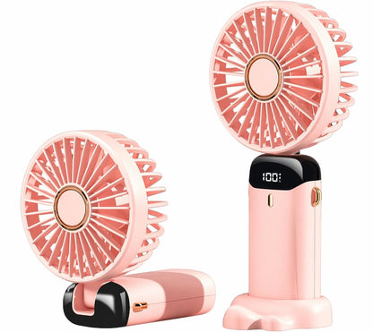 Jsdoin Hand Held Fan,Portable Handheld USB Rechargeable Fans with 5 Speeds,Battery Operated Mini Fan Foldable Desk Desktop Fa