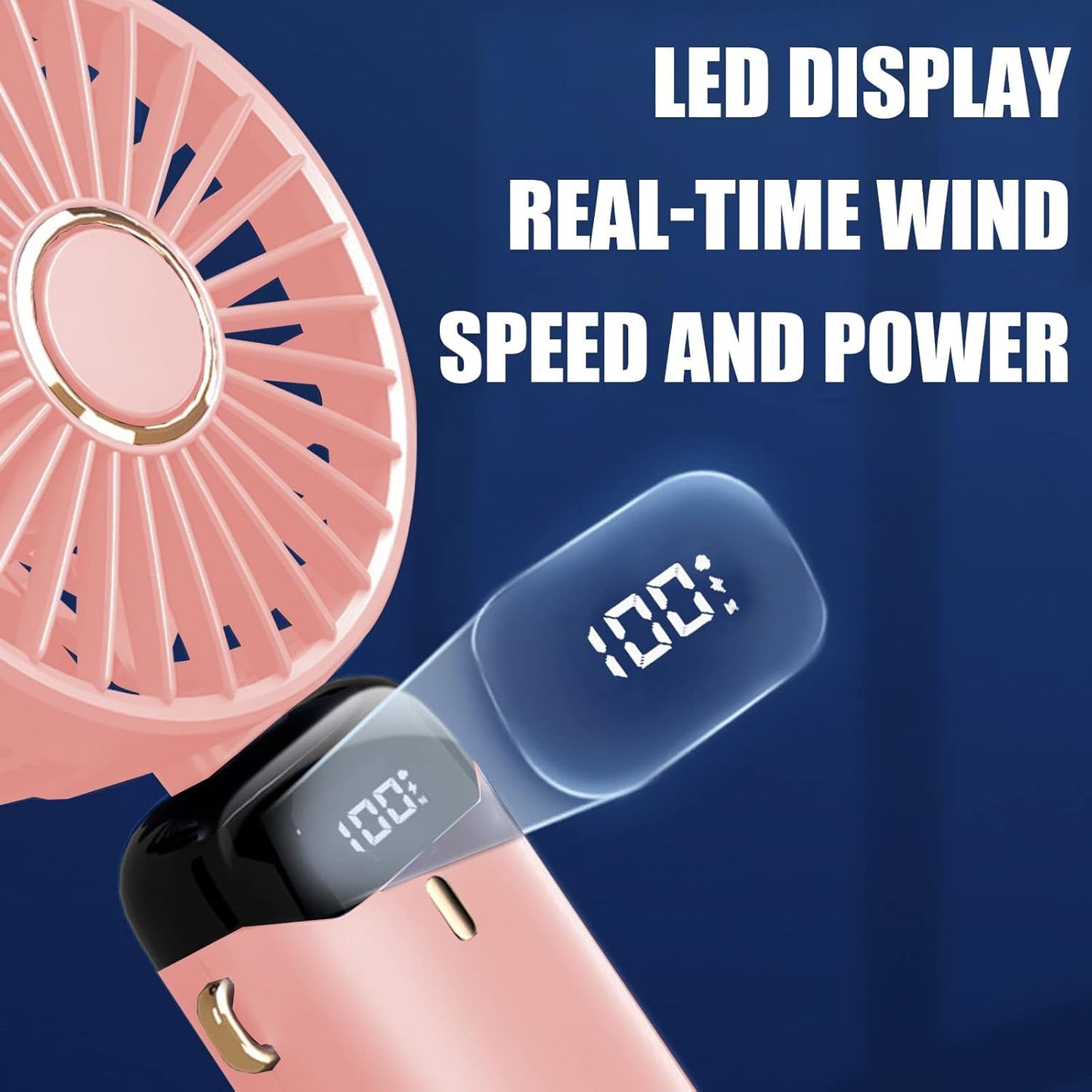 Jsdoin Hand Held Fan,Portable Handheld USB Rechargeable Fans with 5 Speeds,Battery Operated Mini Fan Foldable Desk Desktop Fa