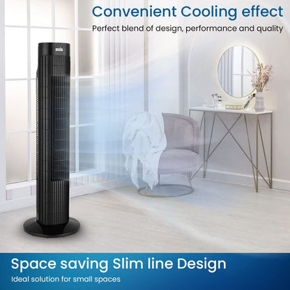 ANSIO 13 Inch Mini Tower Fan, 4 Speeds, 90° Oscillation, 15H Timer, 10W | Brushless DC Motor, Portable Desk & Table Fan with 