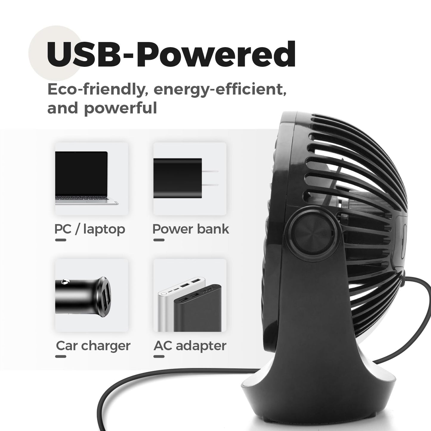 OCOOPA USB Desk Table Fan with Strong Airflow & Quiet Operation, Portable Cooling Fan Speed Adjustable 360°Rotatable Head for