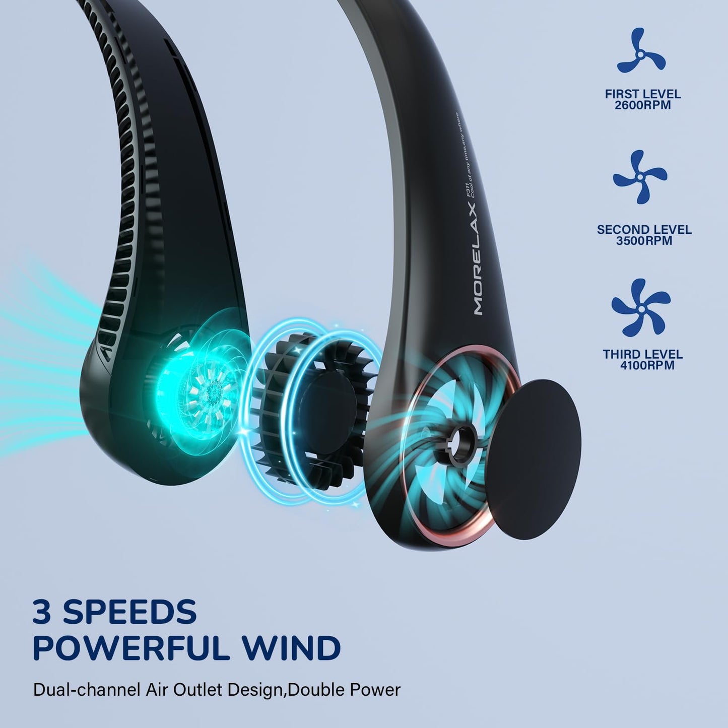 Morelax Neck Fan, Portable Neck Fan,Hands Free Bladeless Mini Fan with 360°Cooling Airflow, 3 Speeds Adjustable,Ultra Quiet W