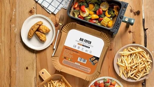 Roe Tenpo Air Fryer Liners, 100Pcs Disposable Baking Parchment Paper, Non-Stick & Greaseproof, Air Fryer Accessories for Ninj