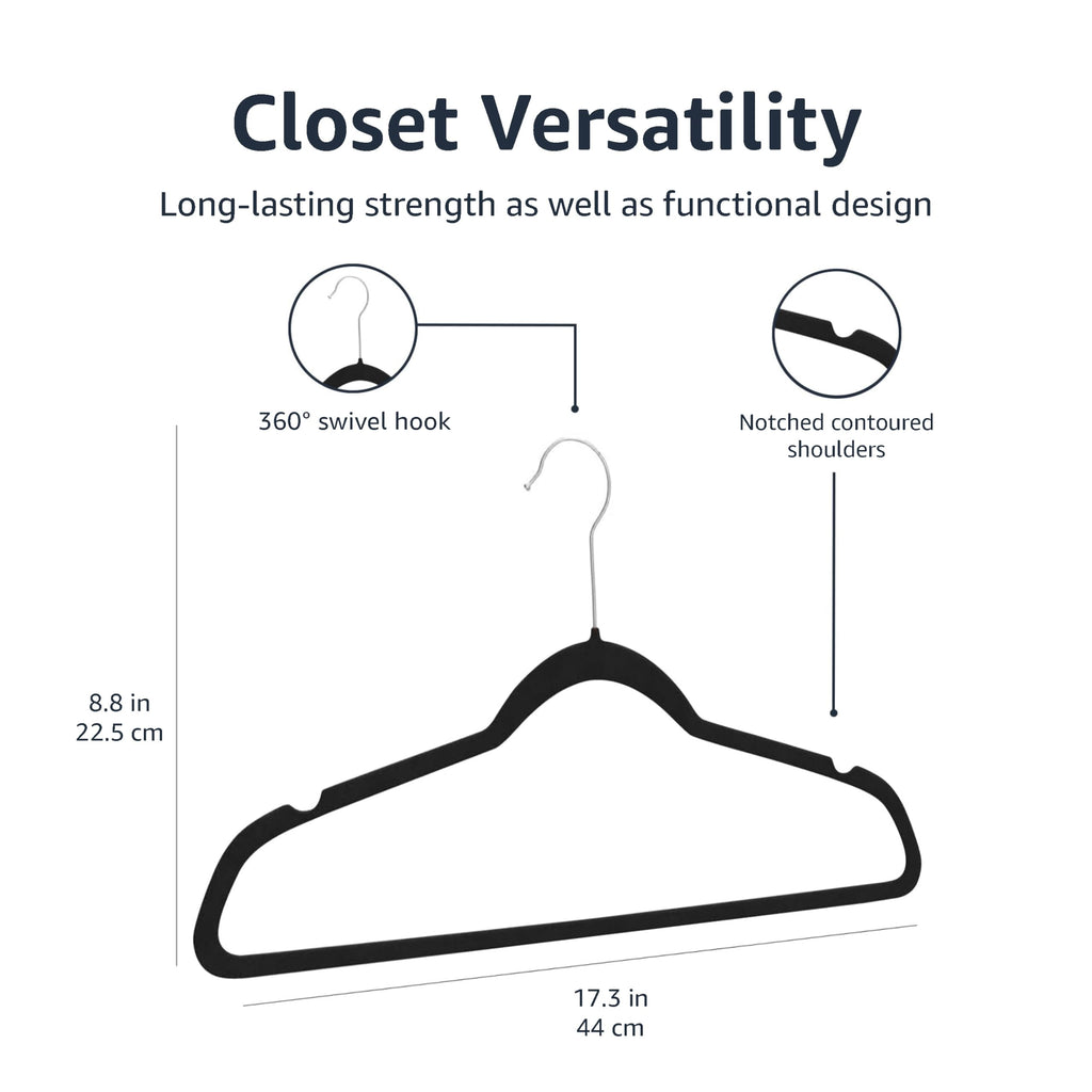 Amazon Basics Slim Velvet Non-Slip Suit Hangers - 30-Pack, Black/Silver