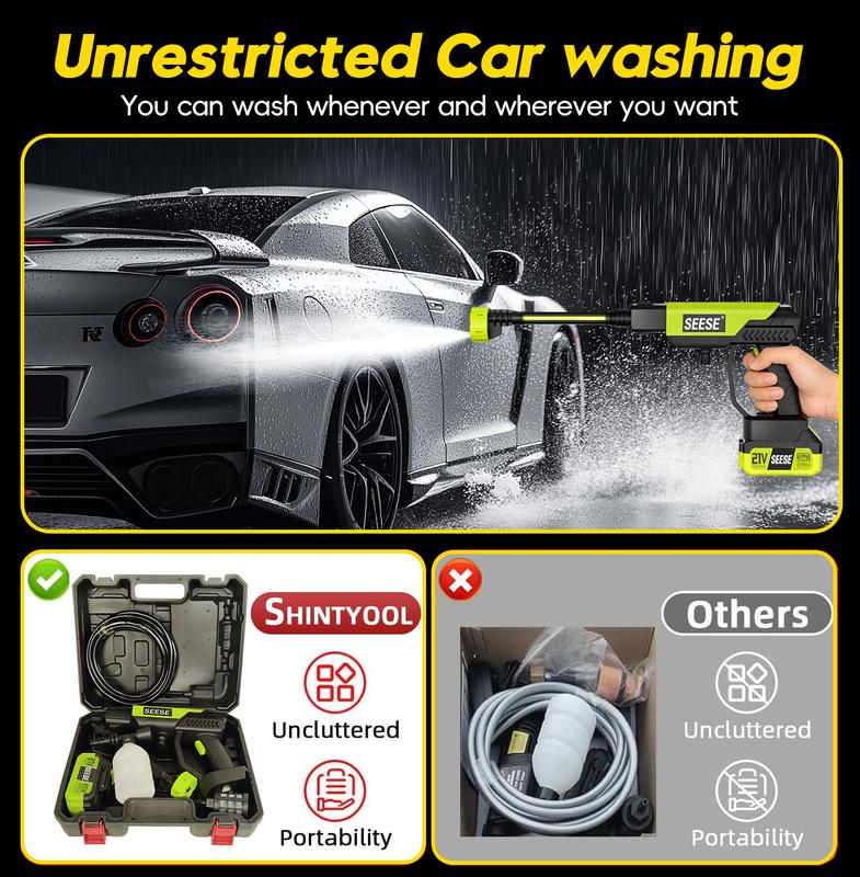 SEESE Cordless Pressure Washer and Single Port Charger Base, Bottle Portable Washer for Car,Home Cleaning & Garden Watering backtoschool