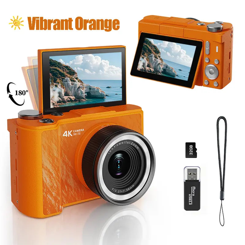 2026 Digital Camera for Photography, Foldable Screen Portable Vlogging Camera with 32GB SD Card, Wrist Strap, Self Timer, Smooth Video vlogging Camera, Ideal Gift for Girls, Boys Teenagers, and Beginners, Birthday Christmas Back to School Gift for Her