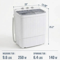 Portable Washing Machine with Longer Hose, 16lbs Twin Tub Laundry Washer Machine with 9.6Lbs Washer and 5.4Lbs Spinner dryer, Semi-automatic Washer Combo for Dorms, Apartments, Blue#Summervibes