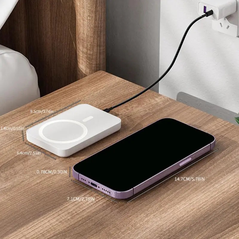5000mAh Magnetic Power Bank, Wireless Portable Charger for iPhone 12-17 Series, Compatible with MagSafe Cases